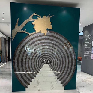 全屋定制欧式新中式精雕岩瓷砖板水刀拼花客厅入户玄关背景墙加工