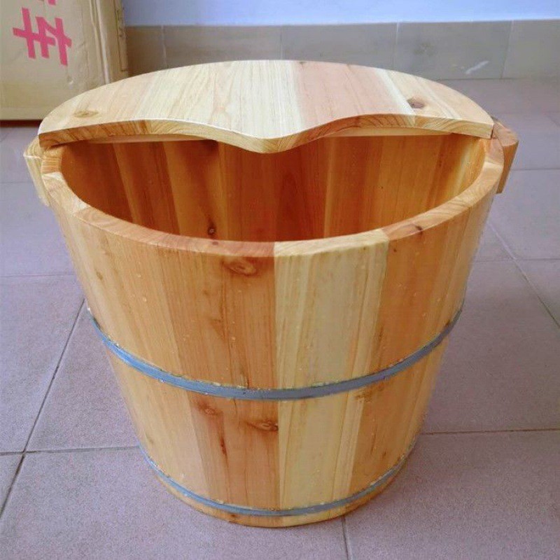 泡脚桶深高40cm桶实木圆边木桶带盖足浴木桶加厚熏蒸洗脚家用店热