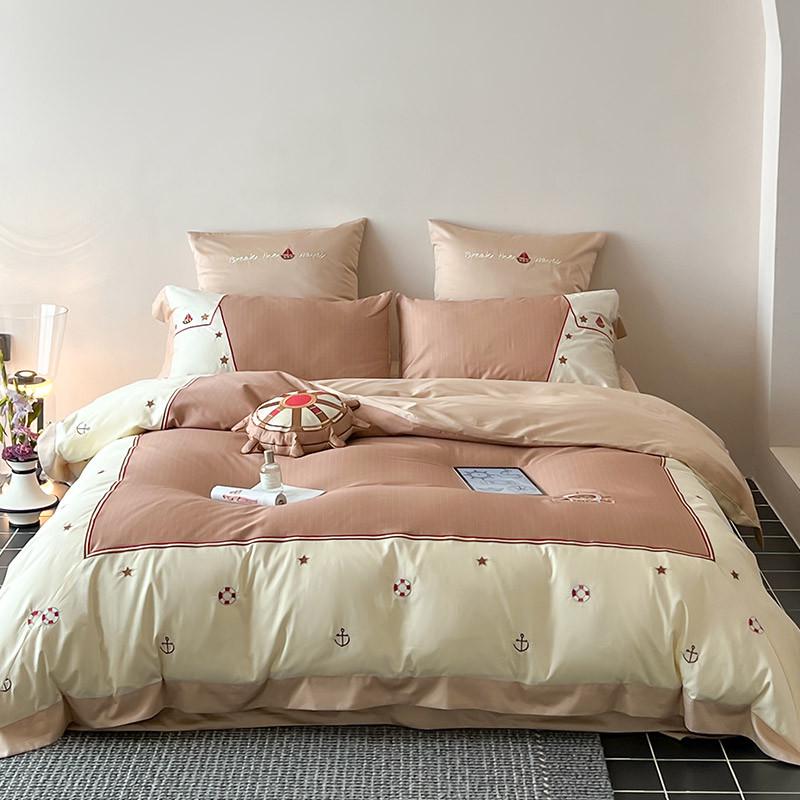 8n英伦风100s长绒棉四件套高帆船刺绣男孩被套床上用