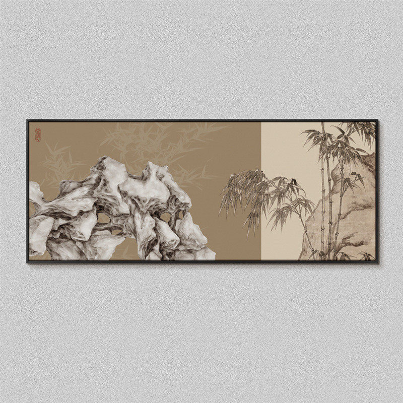 新中式客厅沙发背景装饰画别墅高档石竹双清图大幅尺寸样板房挂画