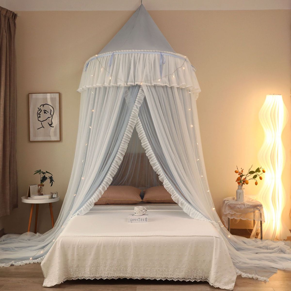 半圆防尘公主风流苏花边壁挂式吊顶蚊帐蚊帐加密落地床幔批发新款