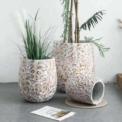 北欧简约圆形水泥花盆创意仿真柠檬树绿萝大花盆镁泥绿植厂家批发