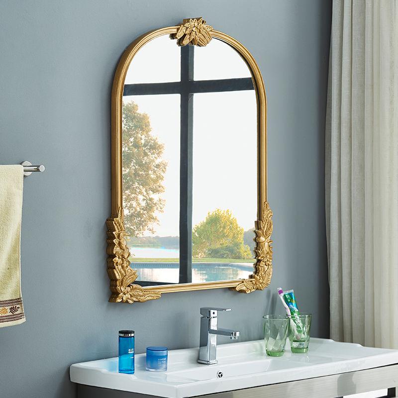 镜浴室镜卫生间镜子洗手间镜雕花装饰镜子复古金色家居墙上挂欧式