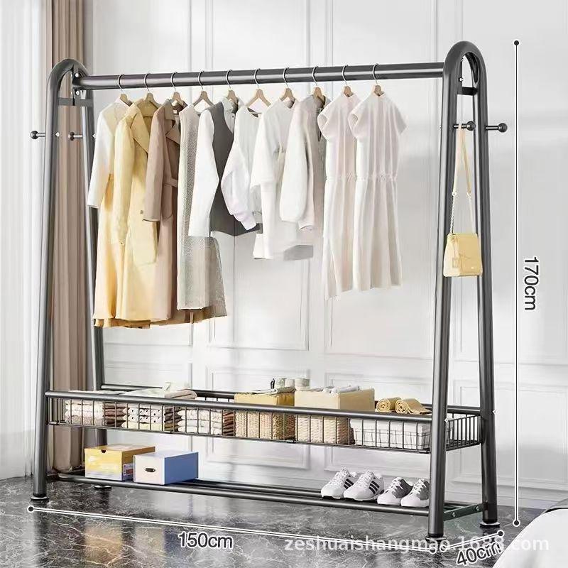 家用双层加粗衣帽架室内晾衣架晒置物简易挂衣服架子卧室落地衣架