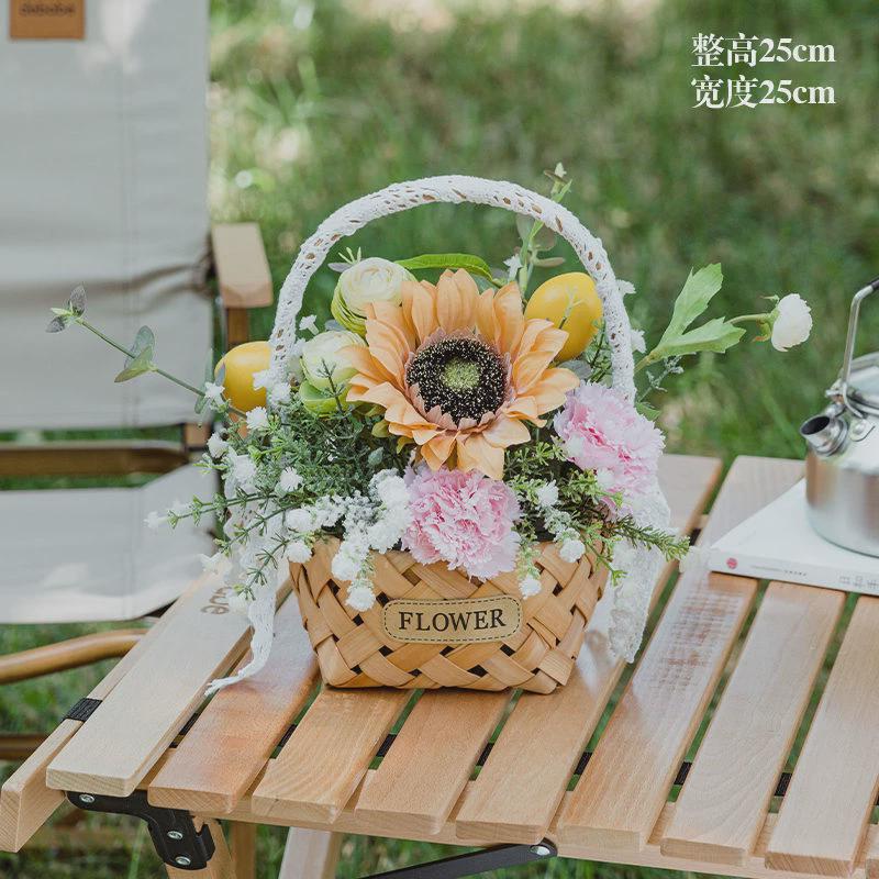 户外露营派对野餐向日葵高档编织花篮精致拍照道具仿真花假花装饰