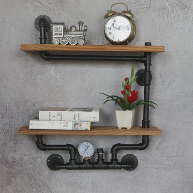 实木工业风水管置物架复古铁艺墙上装饰架子书架铁艺置物架悬挂书