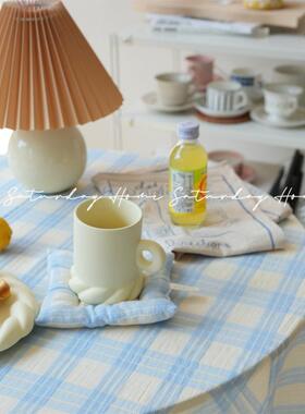 SaturdayHome韩式奶蓝格纹桌布ins风背景布野餐布书桌盖布