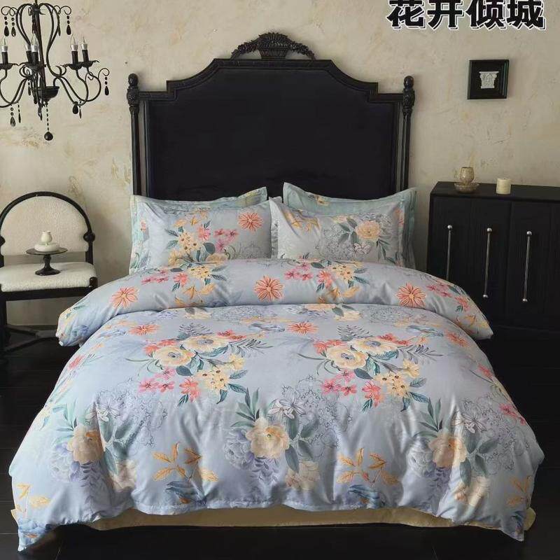 秋冬新款富长绒棉四件套北欧花卉风格磨毛礼品四件套南通家纺+