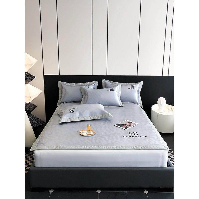 轻奢风夏季可水洗机洗冰丝凉席三件套可折叠凉感床笠空调软席款子