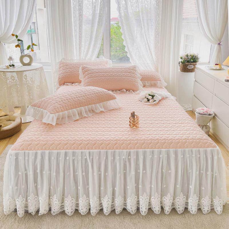 tuf4夏季乳胶凉席三四件套床裙款带可水机洗纯色冰丝席蕾丝边空调