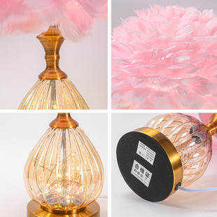 创意羽毛灯台灯 羽毛灯可爱少女ledins床头灯时尚 新款 卧室风格