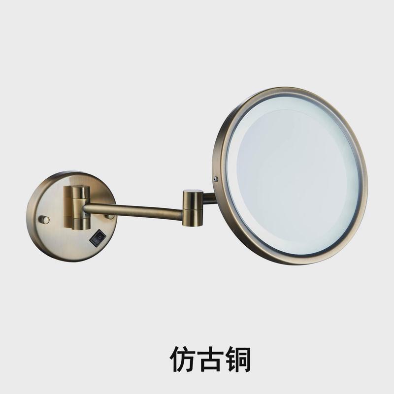 10英寸壁挂式带灯化妆镜折叠放大304不锈钢酒店专用镜子商用led圆