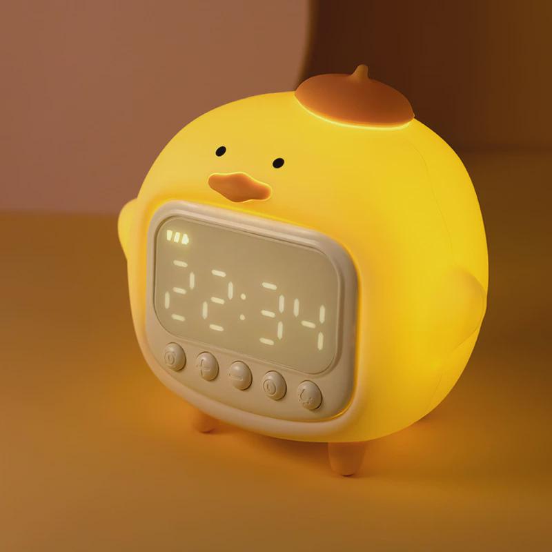 抱抱鸭闹钟夜灯一体小夜灯带时间智能儿童充电学生用创意电子时钟