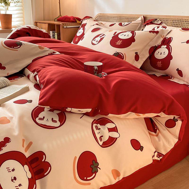 婚庆四件套喜庆水洗棉中式红床单床笠高档磨毛被套结婚房床上新款,床上用品,婚庆床品套件,淘宝优惠券,粉丝福利购,淘宝优惠卷