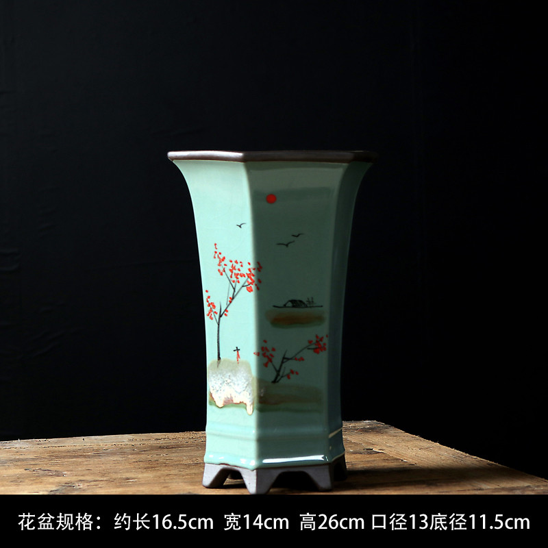 哥窑青瓷兰花专用花盆陶瓷新款中国风高款2021紫砂室内盆景造景盆