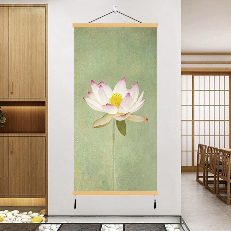 中式荷花挂画荷叶莲花装饰画国画玄关民宿办公室书房背景墙免打孔