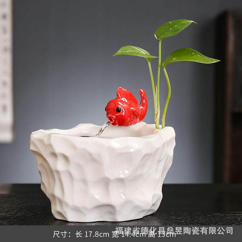 陶瓷小型自动循环流水鱼缸摆件桌面室内办公桌加湿猫咪饮水喂水器