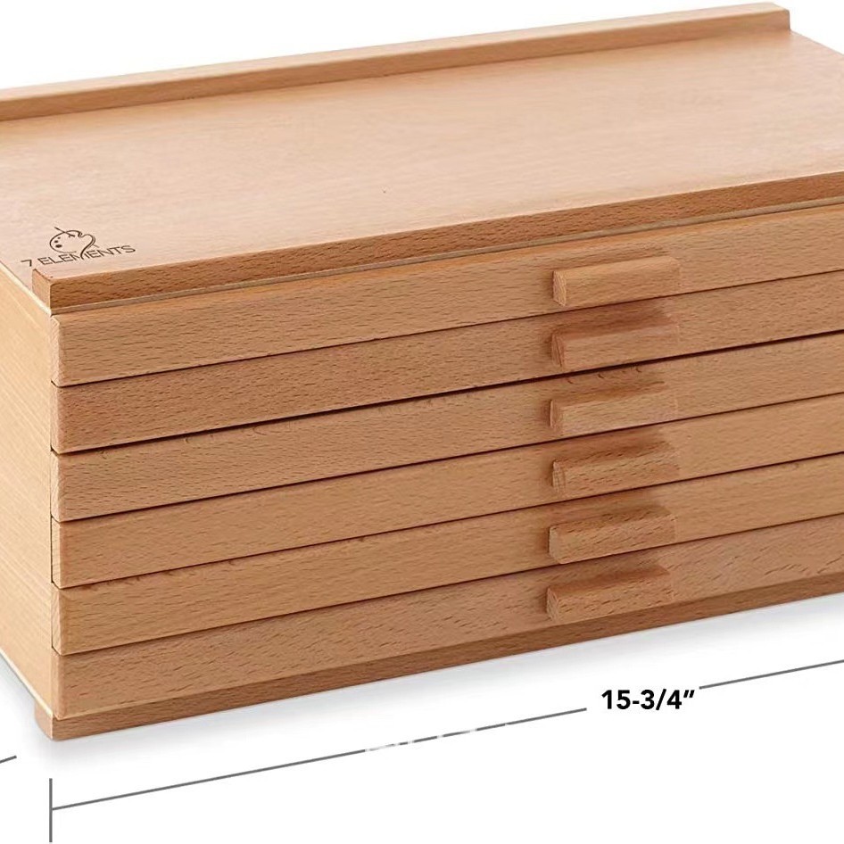 创意抽屉式收纳盒木质多层文具盒画笔储物盒颜料分隔式饰品展示盒