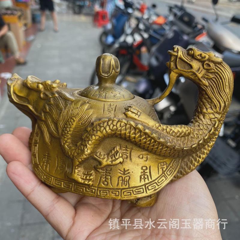 黄铜百寿壶龙龟壶摆件酒壶家居装饰工艺品黄铜龙龟酒壶摆件家居