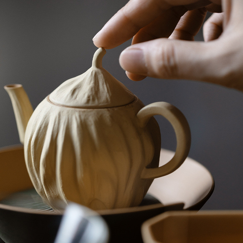 束刻紫砂全手工藤蔓茶壶仿古陶瓷黄段泥高档陶壶家用茶壶泡茶壶