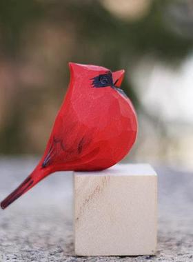 5zw三件批发肥啾鸟木雕北山雀长尾手工摆件银喉长尾山雀