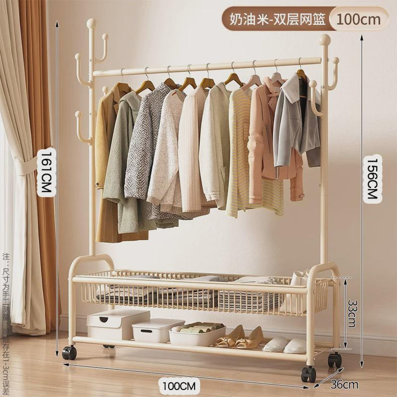 新款仙人掌带落地式带置物架加粗加厚衣帽架轮可移动挂衣架晾衣架