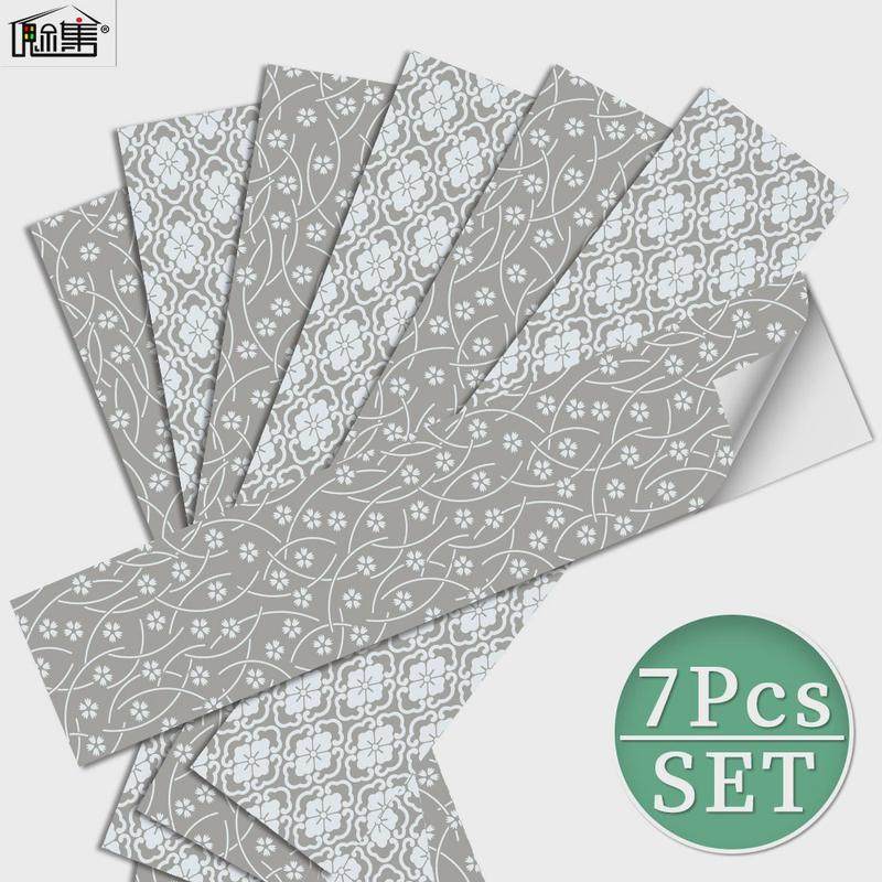 厨房贴纸防水防油自粘楼梯橱柜门墙壁墙贴改造日式浅灰花纹RS014,家居饰品,软装墙贴,淘宝优惠券,粉丝福利购,淘宝优惠卷