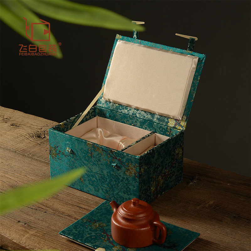 ki9s中式收藏品梅花锦艺布包紫砂壶装盒茶杯工艺品盒礼品盒正方形