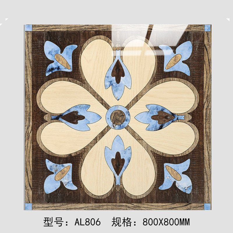 亮光砖拼花木纹800*800复古文艺防滑防污客厅卧室全屋通铺地板砖