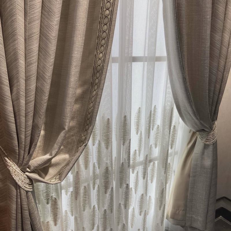 2021年新款轻奢鱼骨纹棉麻垂直帘提花现代简约北欧拼接米灰色窗帘