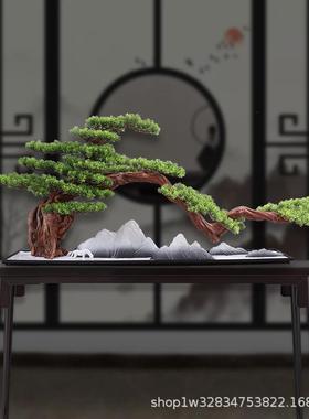 中式仿真迎客松室内木制大型客厅玄关盆景酒店家居软装样板房