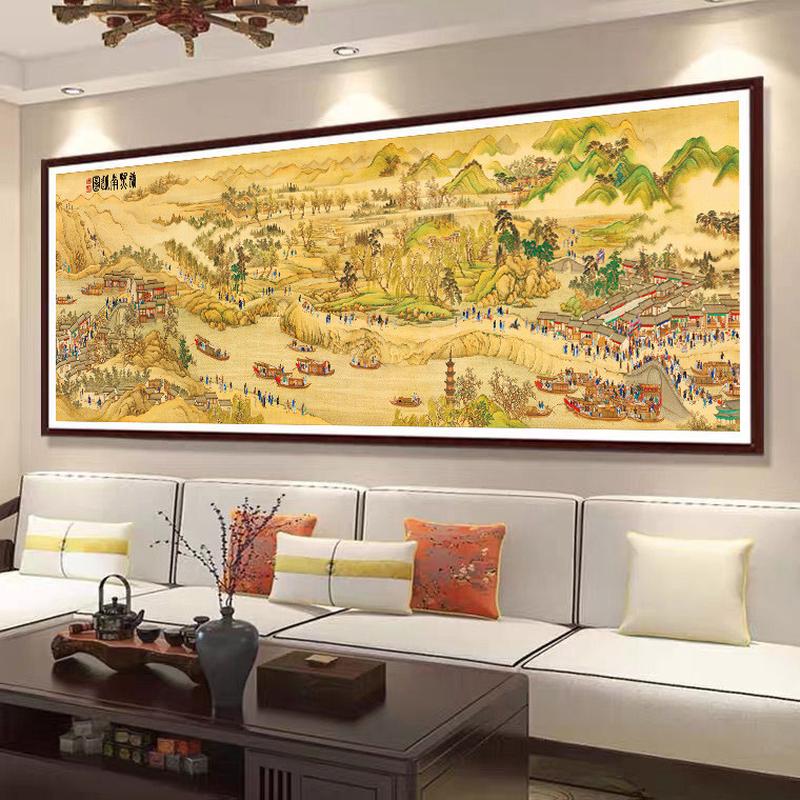 新款十字绣康熙南巡图线绣满绣古绢布收藏刺绣客厅风景画大幅人物