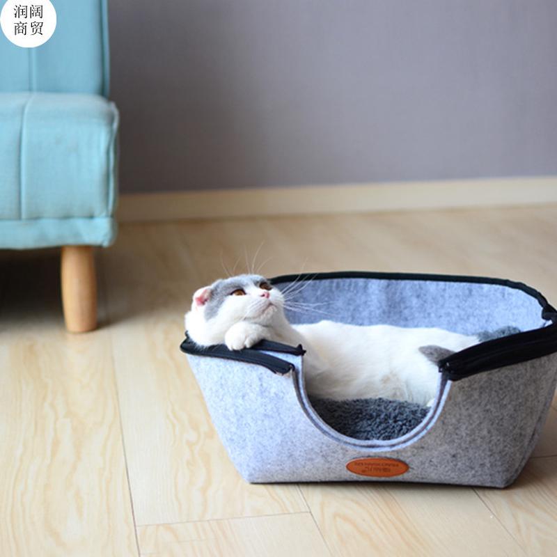 毛毡宠物窝夏季半封闭式猫屋狗窝容量大方形可拆洗纯色毛毡猫窝