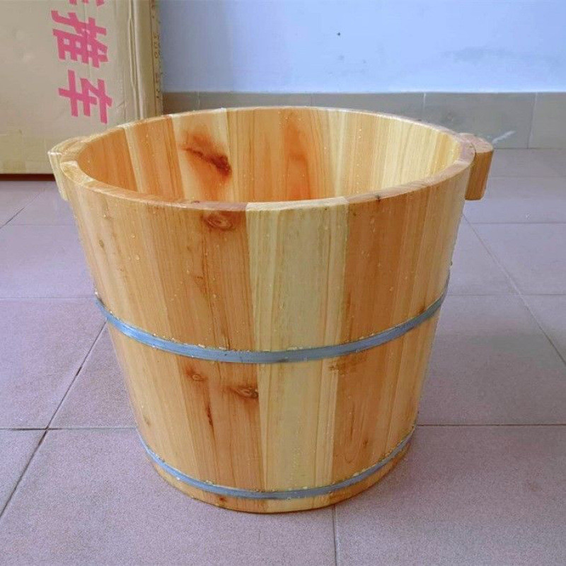 泡脚桶加高40cm实木高圆边木桶带盖足浴木桶加厚熏蒸洗脚家用店