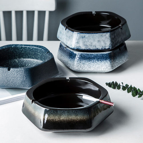 时尚烟灰缸大号陶瓷烟灰缸桌面垃圾收纳缸茶具茶洗中式客厅家用