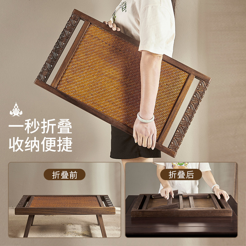 东南亚实木藤编榻榻米小茶几新中式卧室飘窗折叠茶桌日式茶台炕几