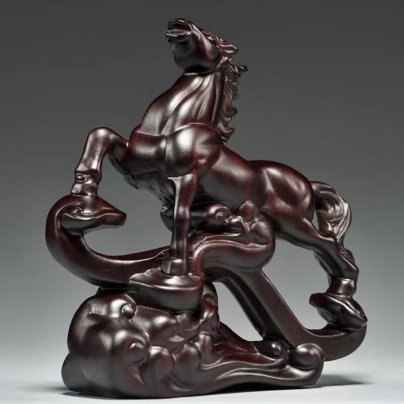 花梨木雕刻马摆件马到成功动物十二生肖黑檀木家居装饰工艺品送礼