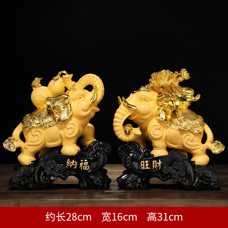 大象树脂摆件金色客厅玄关酒柜电视柜装饰品吸水象对象工艺品