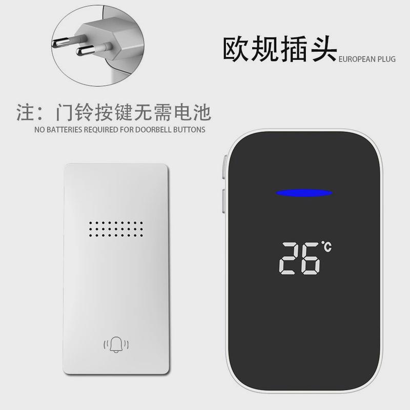 自发电室温数显无线门铃远距离家用叮咚提醒器防水遥控老人提示器