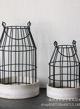 创意铁艺烛台摆件复古镂空网格餐厅蜡烛笼木质客厅烂漫摆件装饰品