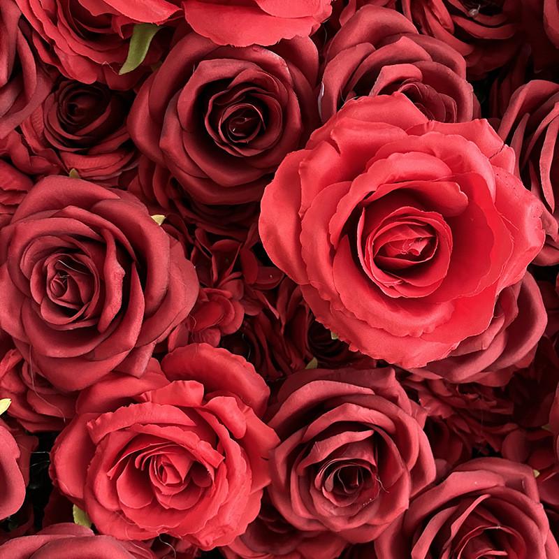 墙草布置绿植植物墙盆景红色布底仿真花背景墙红玫瑰婚庆装饰