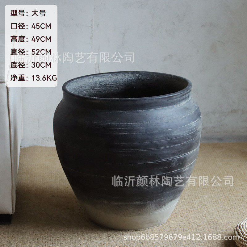渐变黑水泥花盆落地大肚复古花盆楹蓝龙舌兰花室内客厅绿植盆简约