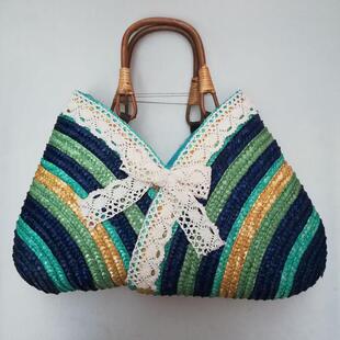 蕾丝蝴蝶结包新款草编包沙滩包