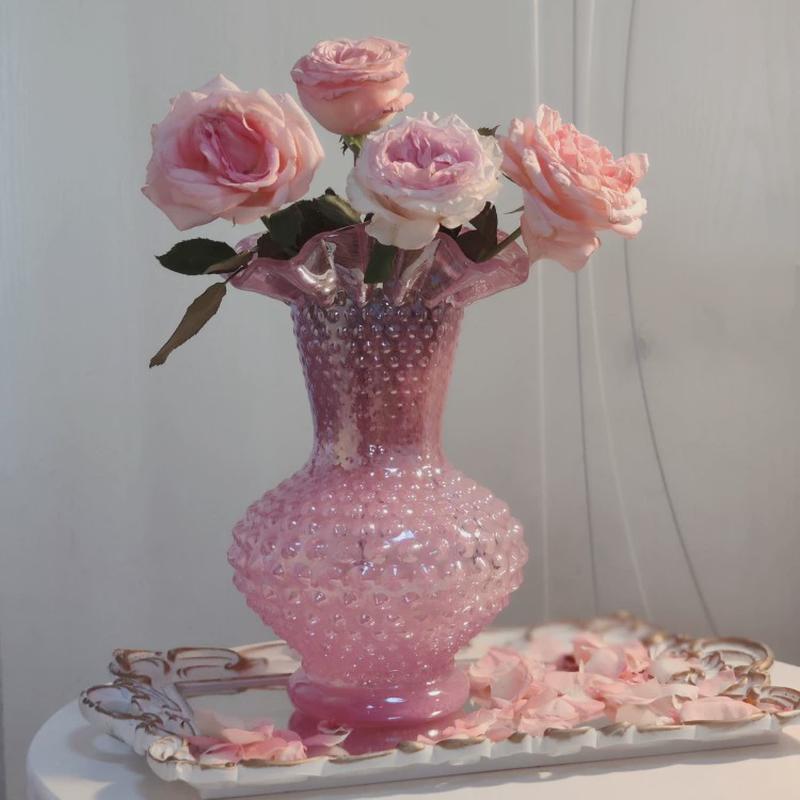 中泡泡芬顿手工制作单耳手柄金粉色古风花壶形花瓶水养插花器摆件