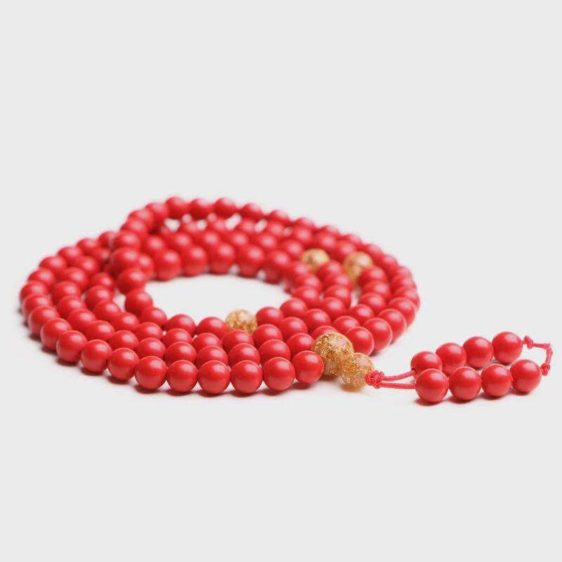 适用台湾天然朱砂多圈佛珠手链男女款108颗帝王红6mm佛珠手串证书