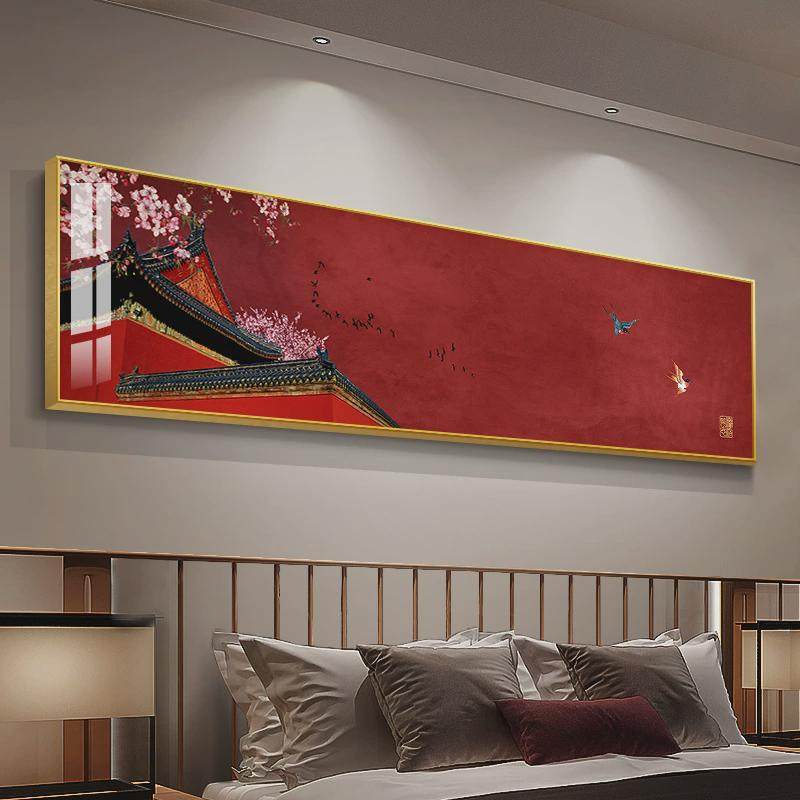 中国风卧室床头装饰画 新中式客厅沙发背景墙面挂画书房横版壁画,家居饰品,现代装饰画,淘宝优惠券,粉丝福利购,淘宝优惠卷