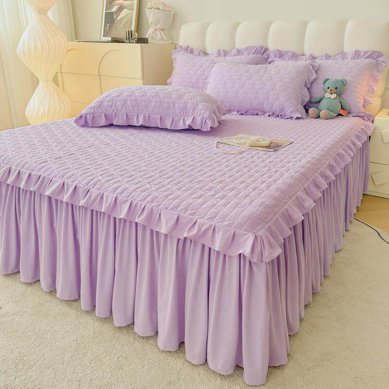 田园清新床笠床裙四季通用夹棉单件二合一带裙边的花边床罩三件套,床上用品,床裙,淘宝优惠券,粉丝福利购,淘宝优惠卷