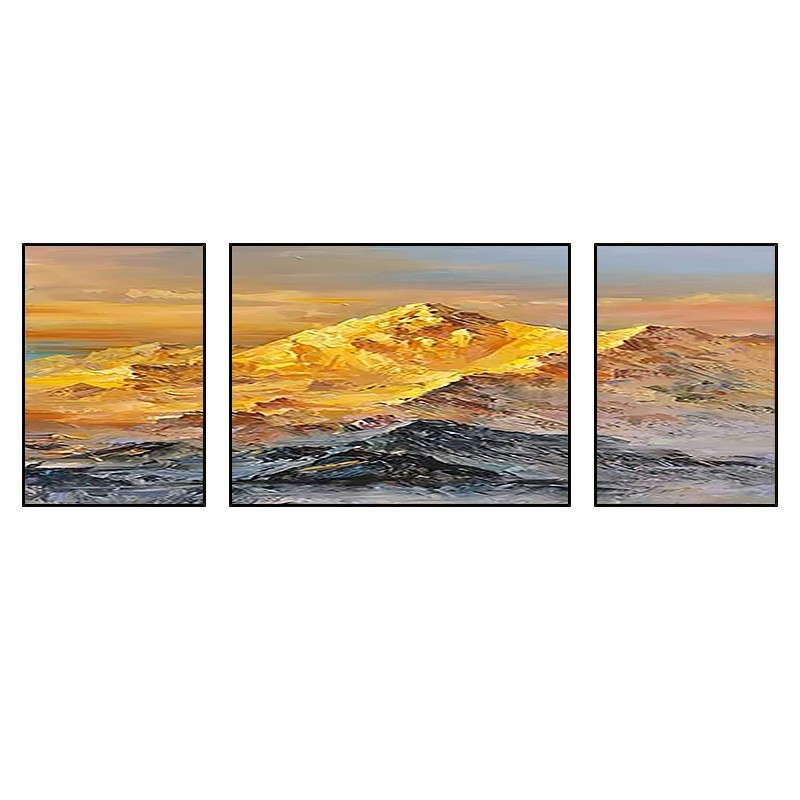 手绘油画《日照金山》玄关挂画客厅沙发背景装饰画肌理中式壁画