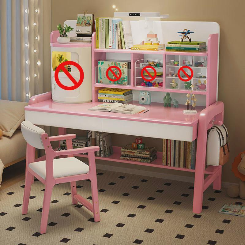 儿童学习桌椅套装家用卧室小学生写字桌书桌书架一体桌实木可升降