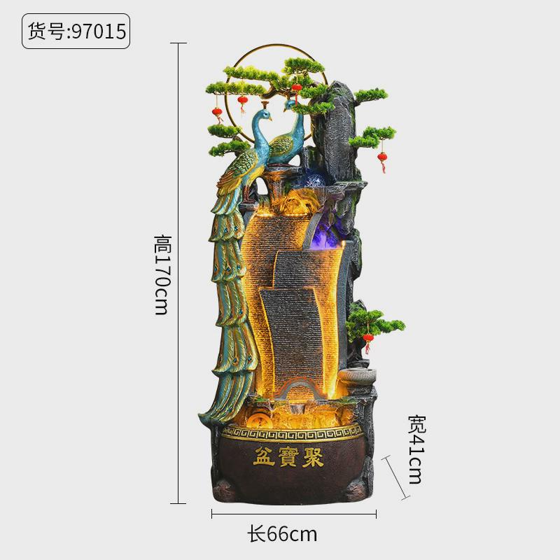 孔雀景观家居装饰品假山水幕墙循环水流水喷泉客厅办公室落地摆件